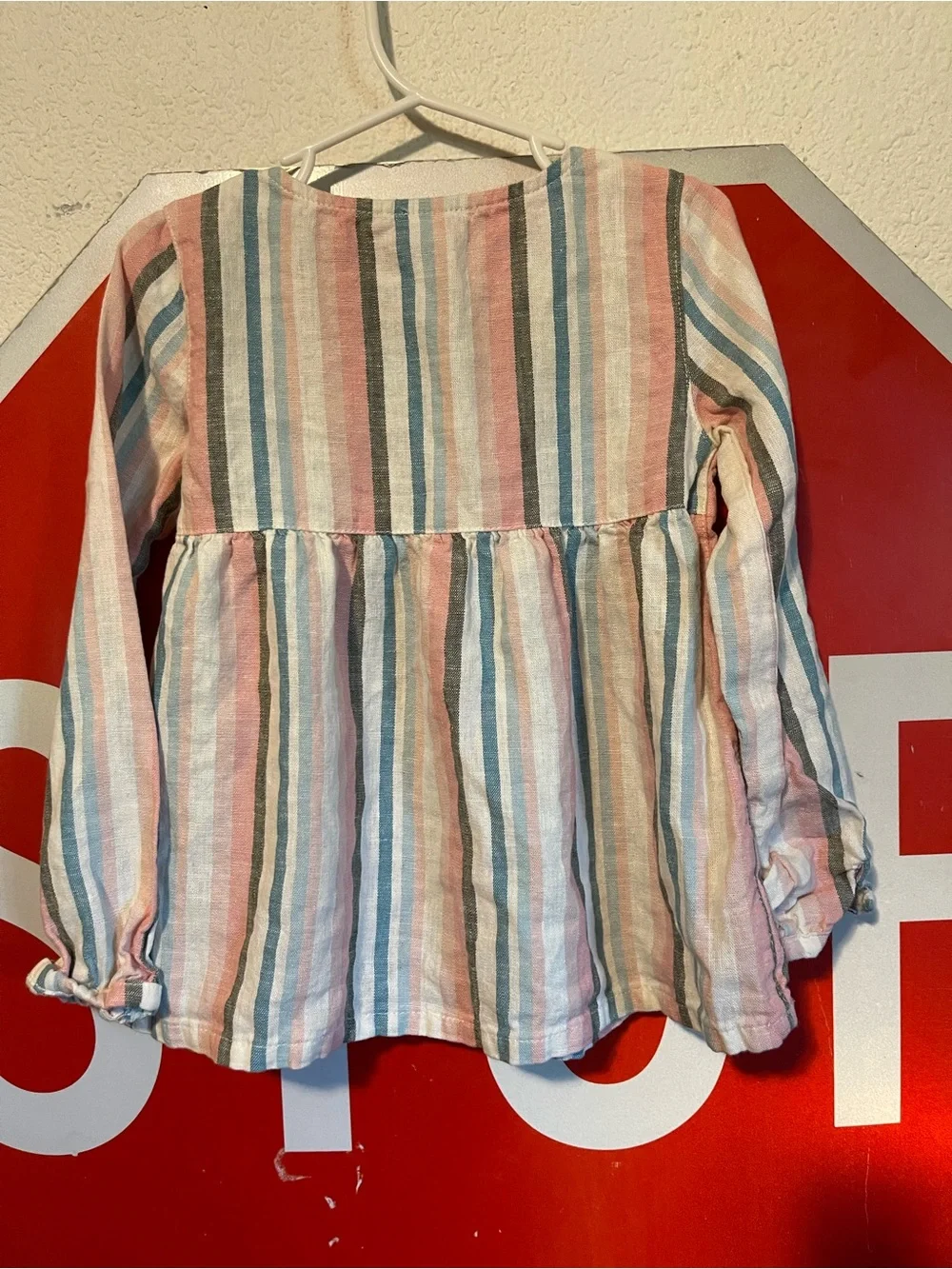 Carter's Pink, Blue & Gray Striped Button-Front Peasant Top